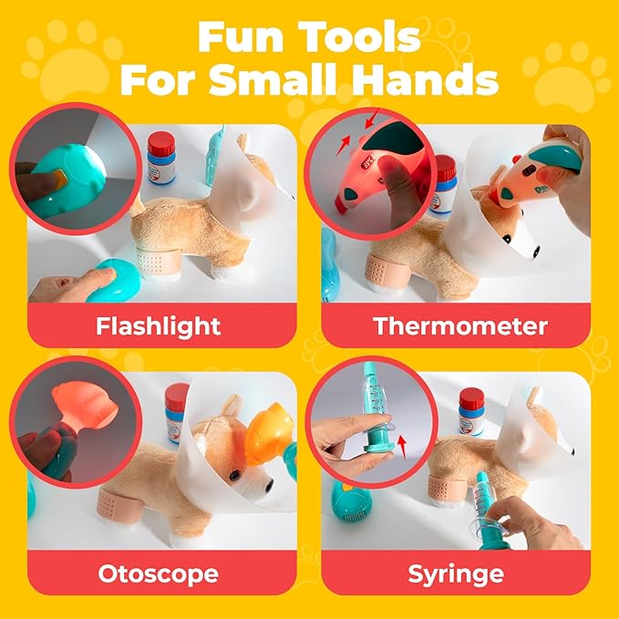 Doctor Kit for Toddlers 3-5 - Preschool Pretend Play Medical Kit with Dog Toy, Stethoscope, Blood Pressure Cuff and Carrying Bag- Dress Up Toys for Kids Ages 3+ Years