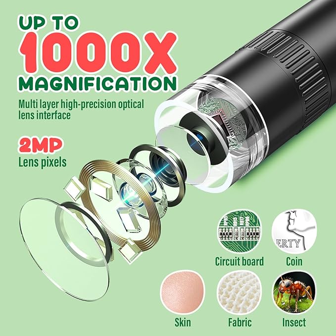 IMICHI Microscope for Kids 50X-1000X Magnification- 2 inch IPS HD Screen, 32GB storage Card, 1080P Video, 2-Hour Battery Life, Easy Carry, Slides Included - Perfect Science Kit Gift for Kids Ages 8-12