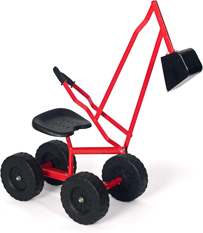 WONKAWOO Monster Wheel Sand Digger for Kids, 360° Rotation Metal Crane Excavator Backhoe Ride On Toy for Beach, Sandbox Digging and Outdoor Playground