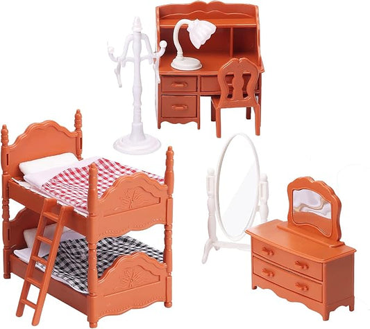 Dollhouse Furniture Set for Kids Toys Miniature Doll House Accessories Pretend Play Toys for Boys Girls & Toddlers Age 3+ with The Bedroom