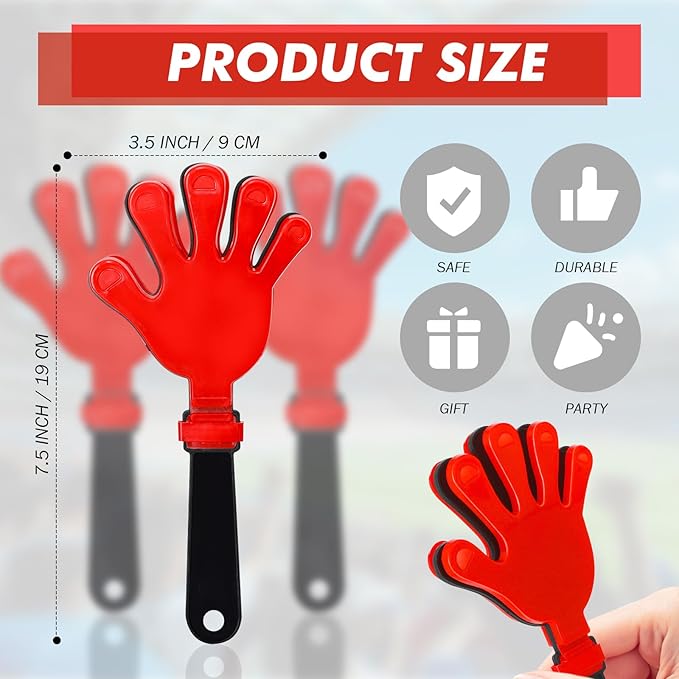12 Pcs Hand Clappers Noisemakers 7.5 Inch Clappers Noisemakers Plastic Hand Clappers for Birthdays Game Football Sporting Events Cheers Supplies Dance Basketball Football Noisemakers(Red and Black)
