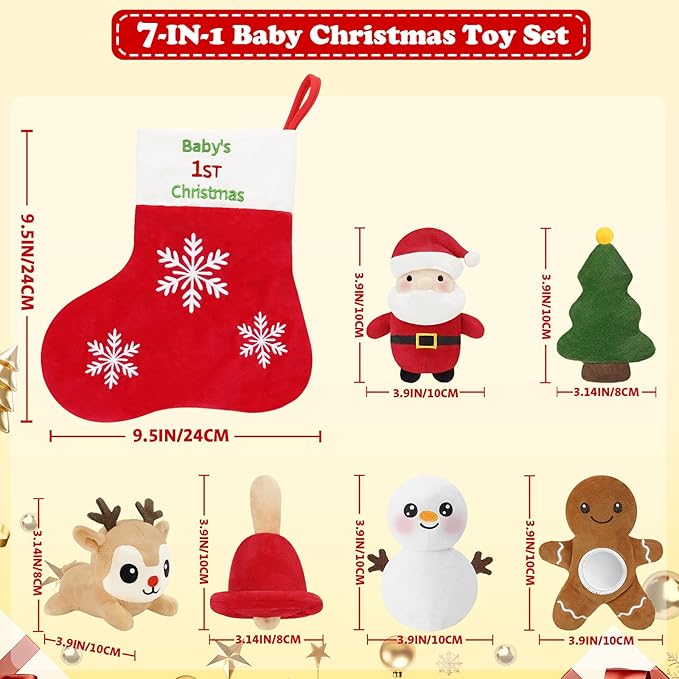 My First Christmas Baby Toys,Sensory Plush with Gingerbread Man Rattles Santa Claus Crinkle Toys for Baby, Christmas Gift for Kids Girls Boys, Infant Stocking Stuffers