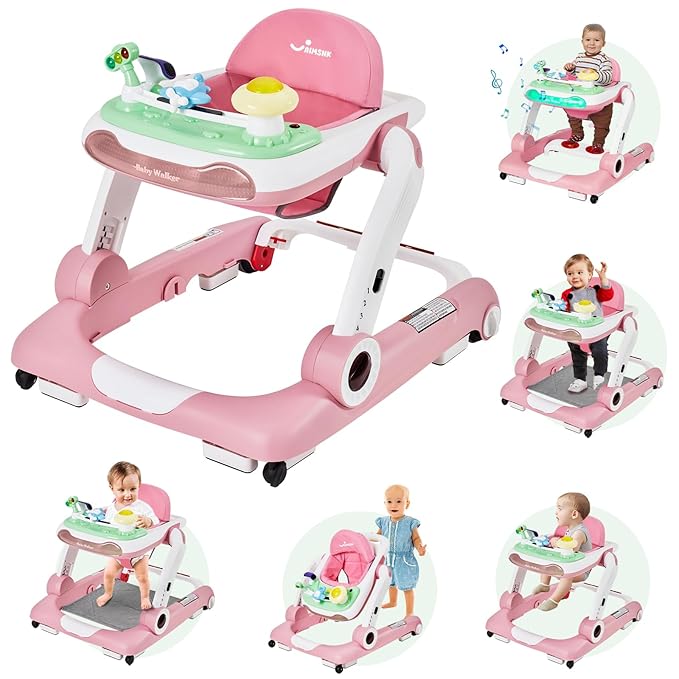 5 in 1 Baby Walker, Activity Baby Walker-Baby Bouncer, Rocker, Activity Center,Seat and Push Walker,Detachable Trampoline Mat, Adjustable Speed Rear Wheels and Height,Ages 6-18 Months