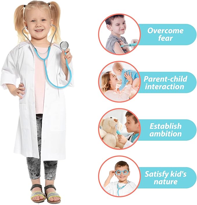 Kids Doctor Kit, 8 Pieces Toddlers Doctor Playset with Medical Storage Bag & Real Stethoscope, Pretend Play Doctor Toys Christmas Birthday Gift for Boys Girls Aged 3 4 5 6 (Blue)