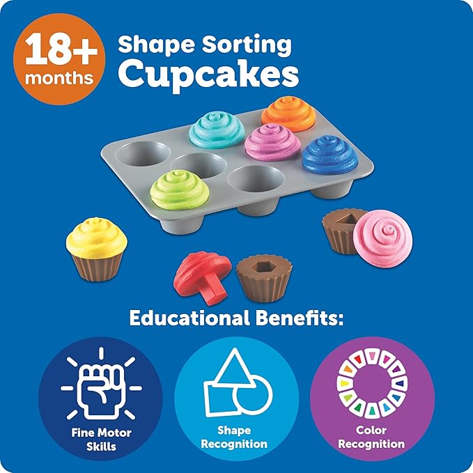 Learning Resources Smart Snacks Shape Sorting Cupcakes - Toddler Girl And Boys Toys, Play Food, Toy Kitchen Accesories, Fine Motor Skills, Preschool Montessori, Shape Sorter , Kids Birthday