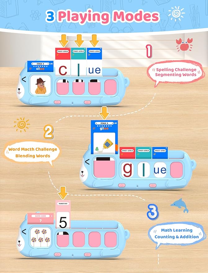 QuTZ Phonics Learning Toy for Preschool Kids – Talking Flash Cards with Sound Machine, Word Blending & Math Games – Educational Reading & Counting Activity Set 4-8