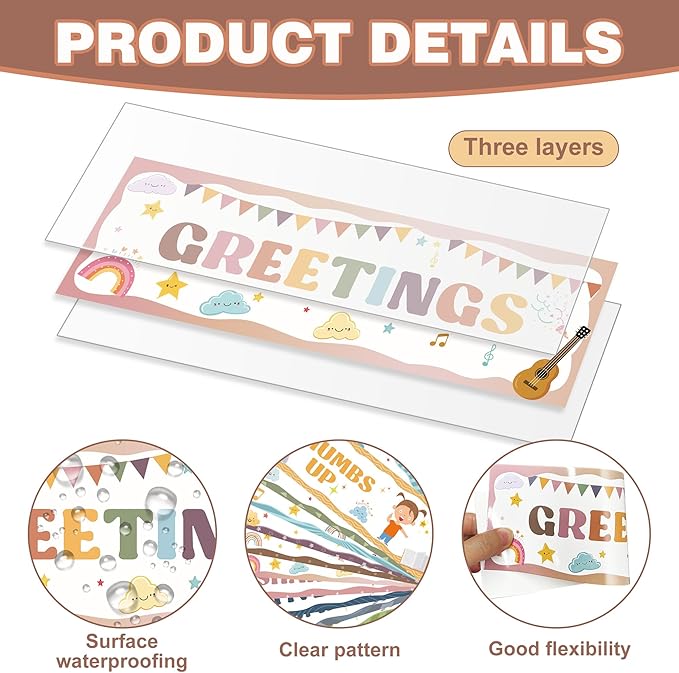 Wehhbtye Boho Classroom Greeting Poster, 9.4'' x 3'' Social Distancing Greetings Poster, Waterproof Greetings Choice Classrooms Rules Posters for Back to School Classroom Decor Teacher Supplies