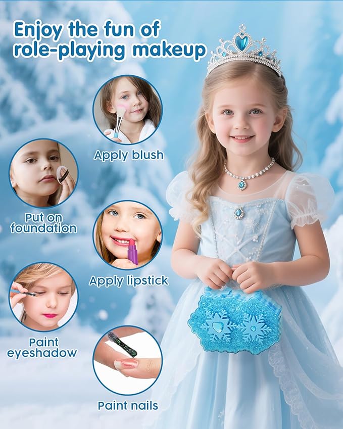 Kids Makeup Kit for Girl Toys - Real Washable Cosmetic Set for Girls 5-8, Frozen Toys Toddler Makeup Kit, Princess Dress up Christmas & Birthday Gifts for 3-8 Year Old Girls