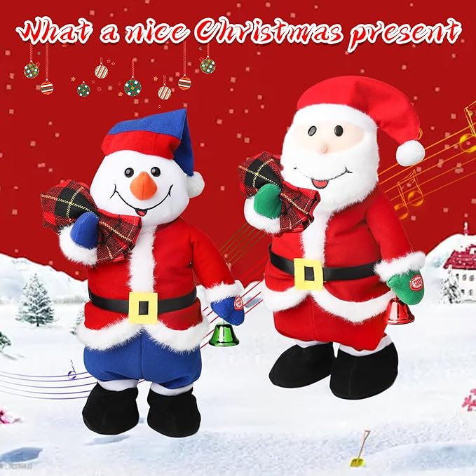 Jumping Dancing Singing Santa, Singing Dancing Santa Claus Toys Animated Christmas Plush Toy Funny White Elephant Musical Plush Toys 2025 Xmas New Year Gift for Kids,15"