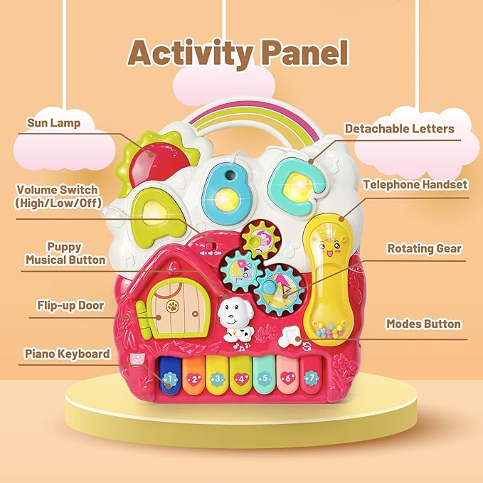 Sit to Stand Baby Walker, Activity Center with Music and Light, Activity Table for Toddlers, Push Toys for Babies Learning to Walk, Early Education Toys for Infant Boys Girls 6 Months Up (Red)