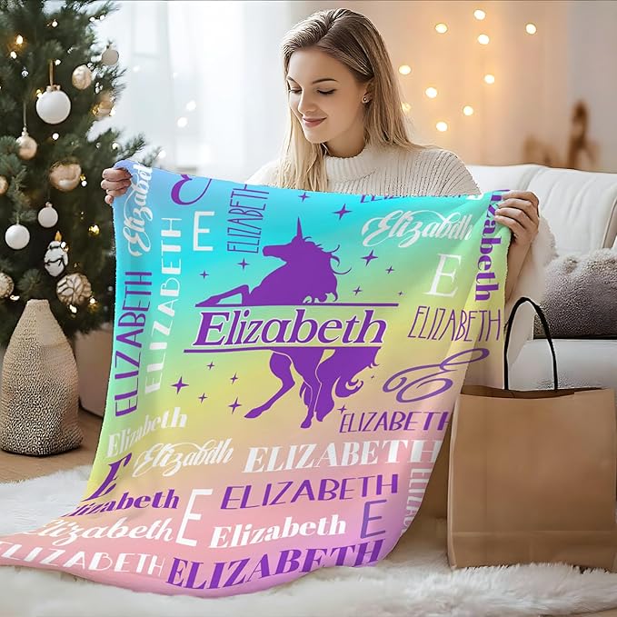 Kids Blanket for Girls 3-5, Custom Unicorn Gifts for Adults Teens Women, Personalized with Name Soft Warm Comfy Lightweight Monogram Unicorn Accessories Blankets for Travel Camp Home Living Room