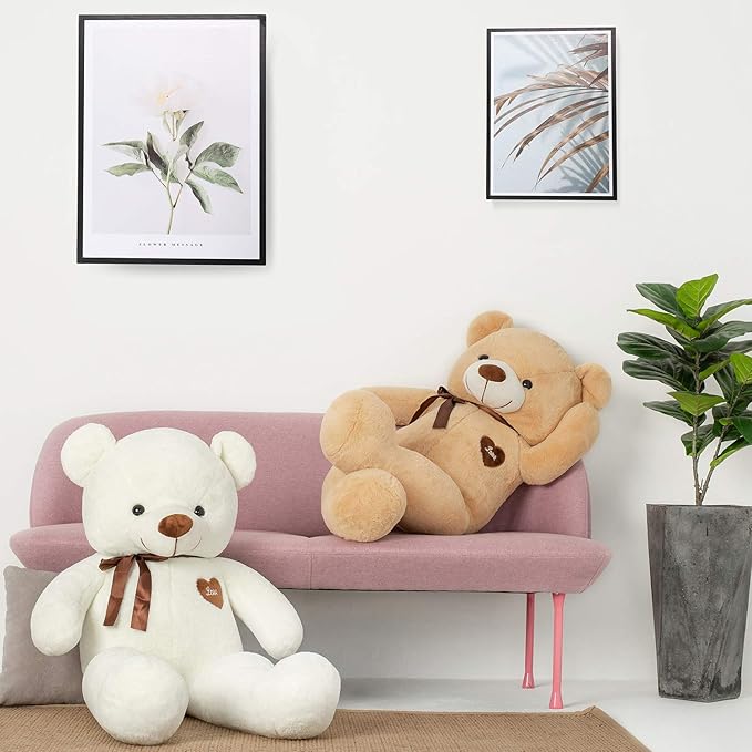 Big Teddy Bear Stuffed Animal 31.5 Inch Giant Large Plush Soft Toy with Love Heart for Kids Girlfriend Light Brown