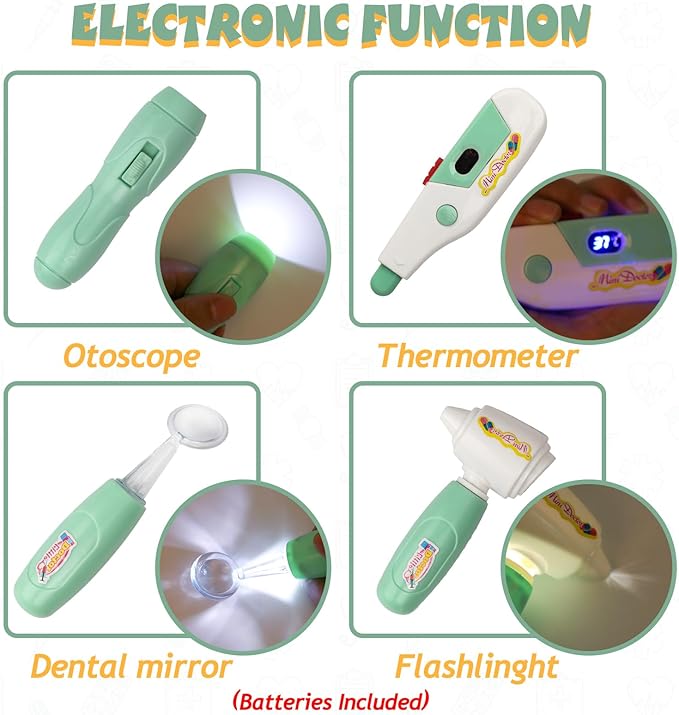 Liberry Doctor Kit for Toddlers 3-5 Years Old, 18-Piece Doctor Bag Pretend Play Toys, Durable Medical Kit with Toy Stethoscope, Green Christmas Birthday Gift for Kids