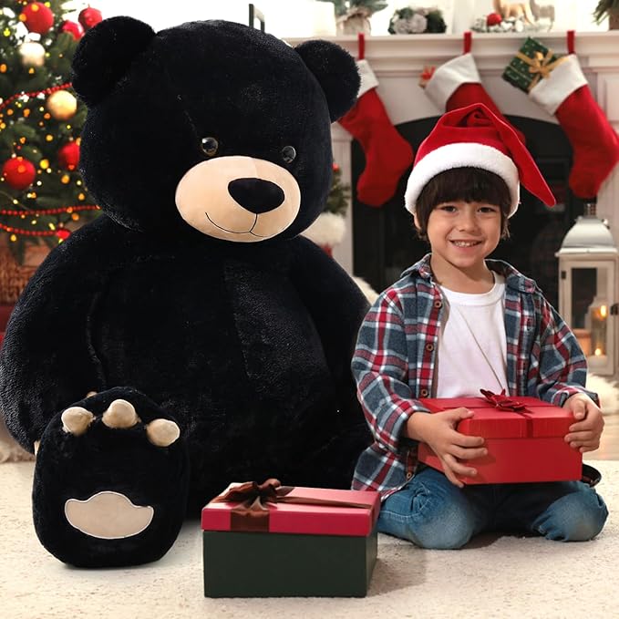 Tezituor 59in Big Teddy Bear Stuffed Animal, Giant Black Stuffed Animal for Baby Shower,Christmas,Valentine's Day or Birthday,5ft Life Size Large Plush Bear for Girlfriend Boyfriend Kids Adult