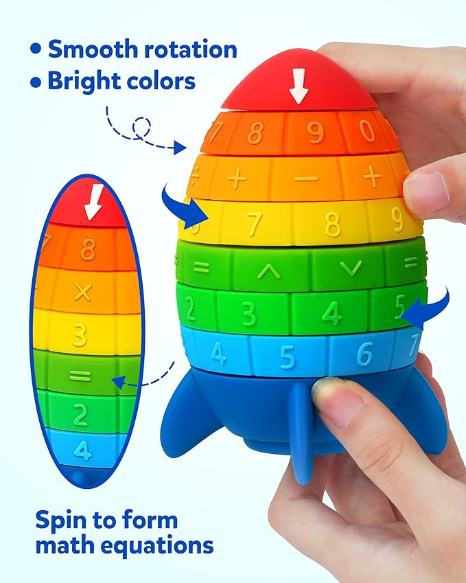 Coogam Math Manipulative Spinning Rocket Toys, Arithmetic Learning Number Game for Addition Subtraction Division Multiplication, Montessori Educational Math Cards for Kids Ages 3-8