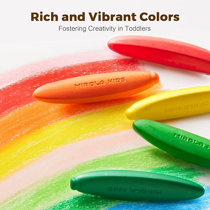 100% Pure Beeswax Crayon for Toddlers 1-3,12 Colors Non-Toxic Crayons with 108 Free Coloring Books PDF Pages, Safe Coloring Gifts for Babies and Toddlers, Mess Free Crayons Art Supplies