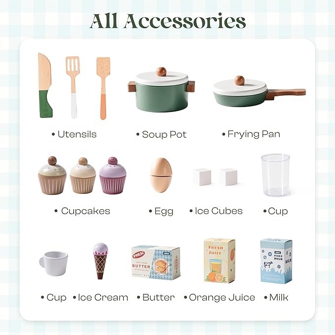 ROBUD Play Kitchen for Kids Toddlers - Wooden Toy Kitchen Set with Play Oven, Play Fridge, 3-in-1 Kids Kitchen Pretend Playset for Girls & Boys 3+