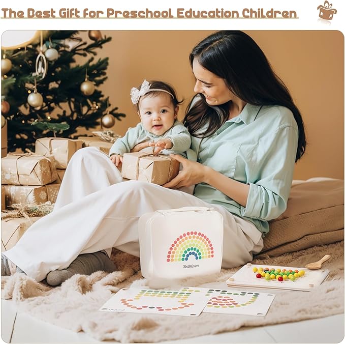 ibwaae Wooden Peg Board Beads Game Color Matching Toys for Toddlers Counting Toy for Preschoolers Learning Montessori Toys Fine Motor Math Gift for Girls and Boys