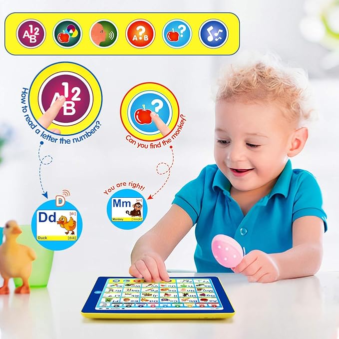 6-in-1 Kids Tablet with ABC/Words/Numbers/Color/Games/Music - Interactive Educational Electronic Toys Makes Learning Fun, Toddler Learning Toys Gifts for Age 3 4 5 Year Old Boys Girls&Preschool