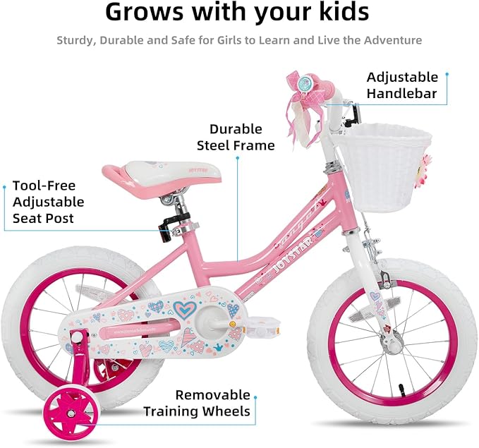 JOYSTAR Angel Girls Bike for Toddlers and Kids Ages 2-13 Years Old, 12 14 16 18 20 Inch Kids Bike with Training Wheels & Basket, 20 24 Inch Girls Bicycle with Handbrake & Kickstand