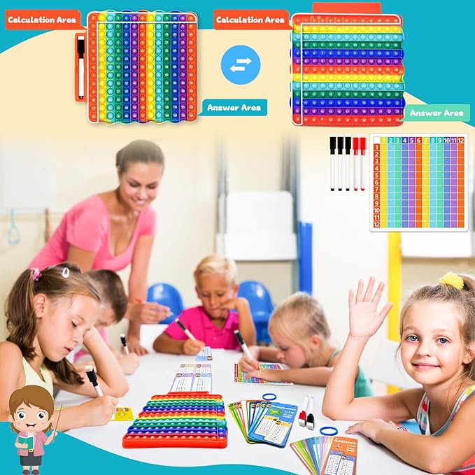 Addition Flash Cards+Multiplication Flash Cards + Fingertip Bubbles Toy, Interesting Math Combination, Math Games for Children Aged 3 +