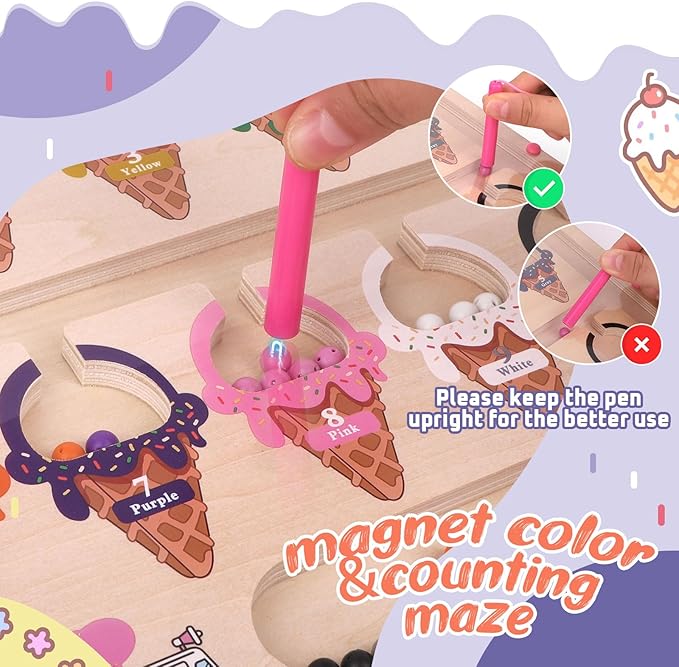 Syahro Montessori Magnetic Color and Number Maze Toy for Toddler Girls, Fine Motor Skills Board, Learning and Educational Birthday Gifts for Kids Girls 3-5 Years Old