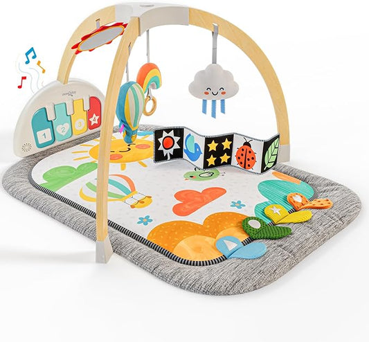 Move2Play, Montessori-Inspired Wooden Interactive Baby Play Gym | Kick & Play Piano | Thickly Padded Floor Play Mat | Tummy Time Must Have | Playmat for Newborns & Infants | Ages 0, 3, 6+ Months