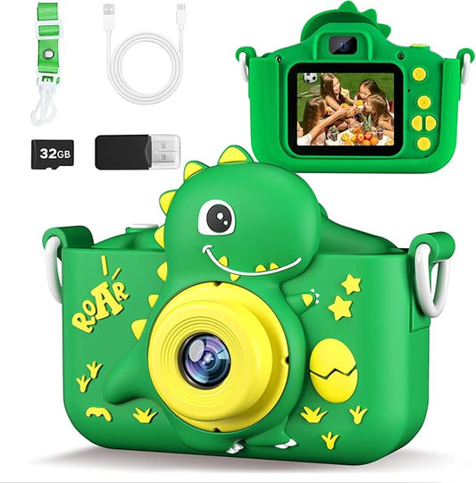 KANAD Kids Camera, Toys for Age 3-8 Year Old Boys, Stocking Stuffers for Kids, 1080P HD Selfie Digital Video Camera for Toddlers for Son - Green