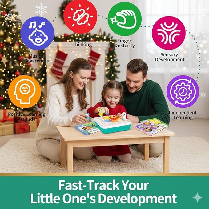 STEM Learning Toys for Kids Age 3-6, Interactive Montessori Busy Board with Flash Cards, Gears, Animals, and Building Blocks, Alphabet Educational Learning Tablet for Toddlers Ages 2 3 4 5 6