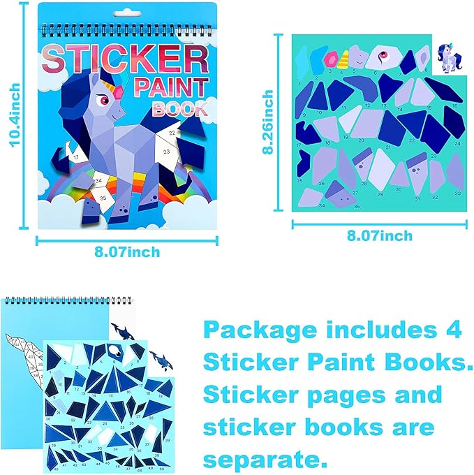 Sticker by Number for Kids Ages 4-8, 8-12 Stickers for Kids Animals Ocean Horse Dinosaurs Sticker Paint Puzzle Activity Books for Kids Girls Boys Birthday Party Favors Travel Toys