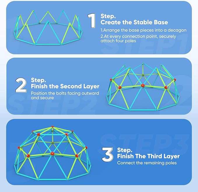 Zupapa 10FT Climbing Dome with Hammock, Outdoor Jungle Gym for Kids, Geometric Dome Climber Supporting 1000LBS Outdoor Play Equipment, Cyan&Green