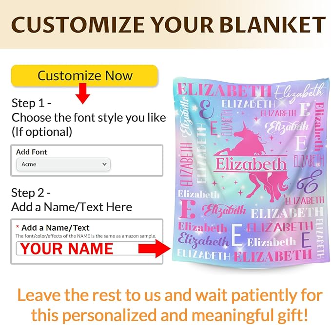 Unicorn Gifts, Personalized Girls Throw Blanket with Name for Kids 4-6, Custom Monogram Blankets for Daughter Niece Toddler, Unicorn Stuff Themed Throws for Cars Travel Camping Party Decor