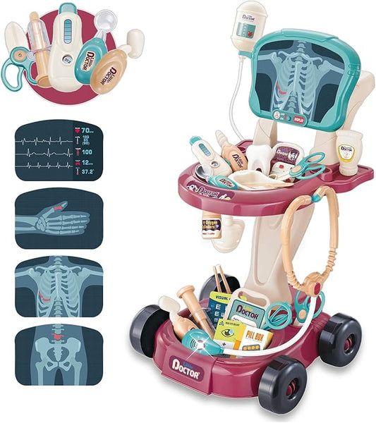 29 Pcs Doctor Kit for Toddlers 3-5 Pretend Play Toys Dentist Set Vet Medical Mobile Cart with Sound & Light Xray Stethoscope Toddler Doctor Play Set 3 4 5 Year Old Girls Gift Christmas