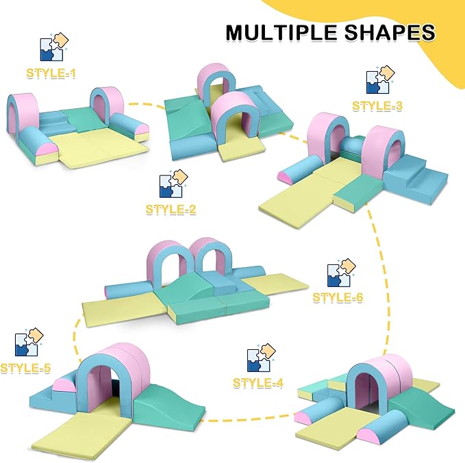 10 Piece Foam Climbing Blocks, Soft Climbing Toys for Toddlers, Lightweight Baby Climbing Gym, Indoor Baby Activity Play Set for Crawling Climbing and Sliding