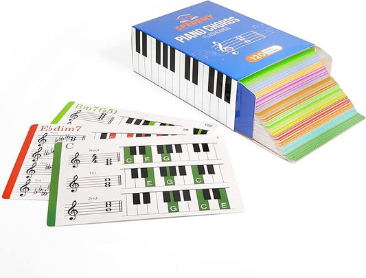 Spedemy Piano Chord Flashcards in Gift Box - Piano Chords Chart Included - ColorCoded Flash Cards for 120 Chords - 10 Frequent Chords, 12 Keys - Fun Educational Flashcards for Piano, Music Learners