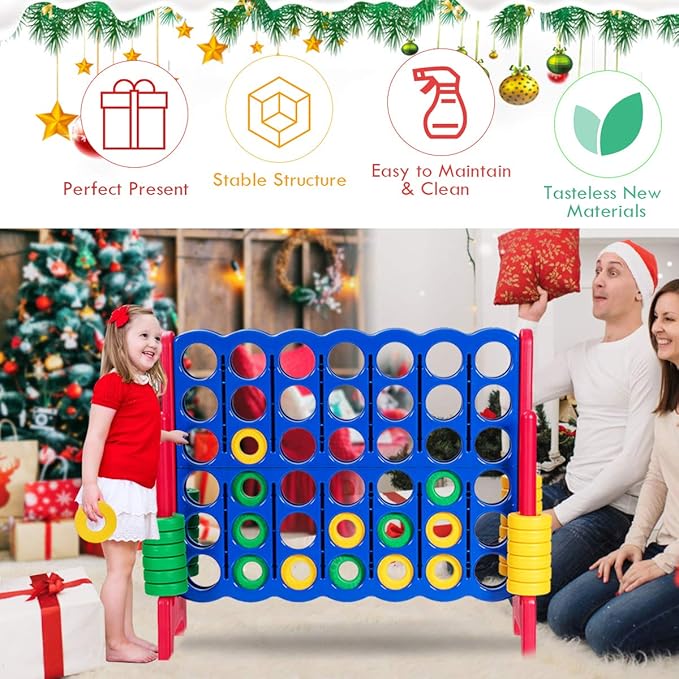 COSTWAY Jumbo 4-to-Score Giant Game Set, 4 in A Row for Kids and Adults, 3.5FT Tall Indoor & Outdoor Game Set with 42 Jumbo Rings & Quick-Release Slider, Perfect for Holiday Party & Family Game, Red