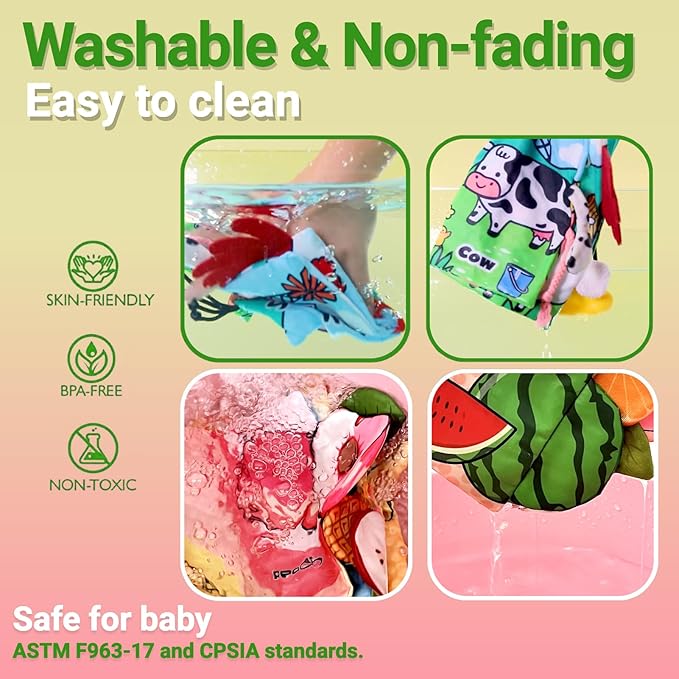 Baby Books 0-6 to 12 Months Infant Cloth Stroller Toy, Tummy Time Toys for Infants 0-3-4-7-9 Month, Newborn Girl Boys Gifts Stocking Stuffers Crinkle Touch Feel Sensory Book for Babies 2PCS