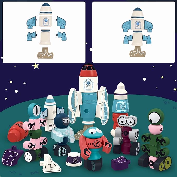 Gifts2U Magnetic Rockets Toy, Magnetic Blocks Stacking Robots for Kids Construction Learning with Storage Box,STEM Educational DIY Puzzle Playset Gift for Boys Girls Toddlers Ages 3 4 5 6
