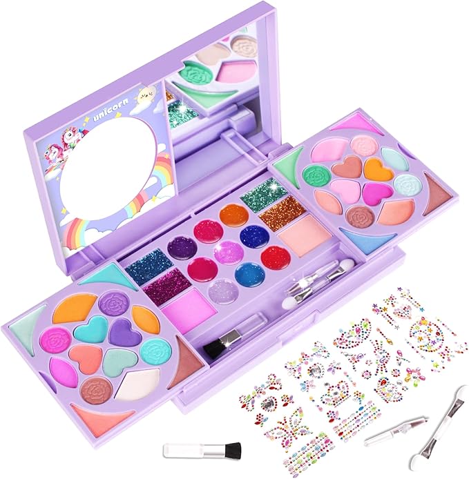 Kids Makeup Kit for Girls Real Washable Cosmetic 3+ Year Girl Birthday Gifts Pretend Play Toys for Girls 4-6, 6-8, 8-10 Non-Toxic