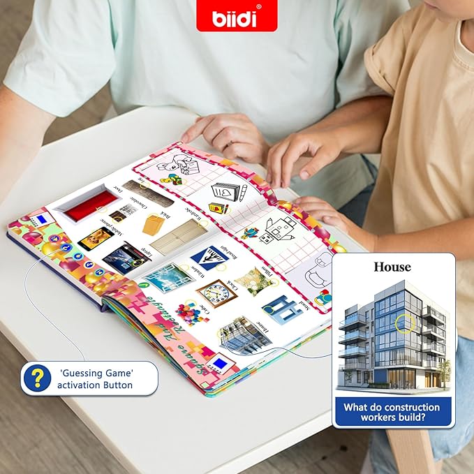 Interactive Talking Activity Book,English Word Sound Book for Kid Age 3+ Year Old,Sensory Autism Toy,Educational Learning Travel Toys for Boys Girls Gift,with Drawing Zone,4 Color Pens,600+Sound