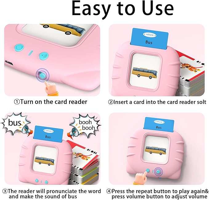 Kidzdo Educational Learning Toys for Toddlers, 540 Sight Words Talking Flash Cards with Music, Montessori Pocket Speech Therapy Toys, Teaching/Birthday Gifts for Ages 2 3 4 5 Years Old Girls (Pink)