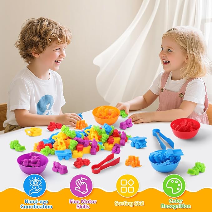 USATDD Counting Construction Vehicles Color Sorting Preschool Learning Matching Games Fine Motor Skills Toys Montessori Classroom Sensory Table Toys for Kids for Toddlers 3 4 5