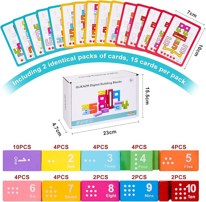 40 PCS Wooden Number Building Blocks, Math Learning Tools Digital Building Blocks 1-10 for Kids, Stacking Blocks Toys, Educational Toy Birthday Christmas Halloween Party Favors for Boys Girls