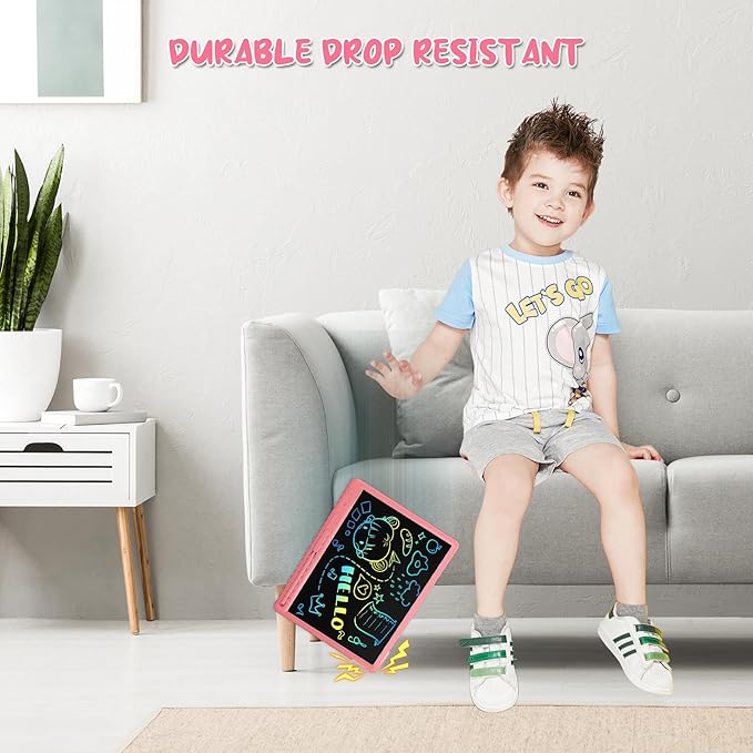 LCD Writing Tablet for Kids, 15 Inch Colorful Drawing Doodle Board, Learning Educational Drawing Pad Toys for Kids, Christmas Birthday Gift for 3 4 5 6 7 8 9 Year Old Girls Boy Pink