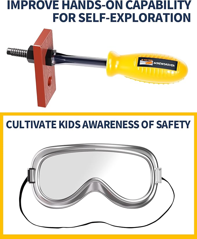 Deejoy Tool Set with Tool Box & Electronic Toy Drill, Pretend Play Kids Construction Kits for Kids Ages 3-5 Years Old, Toddler Boy Toys(Orange)