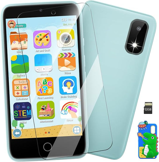 MINIBEAR Kids Toy Smartphone, 3.97" Toddler Dual Camera Learning Toys, 201+ Educational Games Play Phone No WiFi for Girls Boys 3-12 Christmas Birthday Gifts with 32g SD Card (Dinosaur)