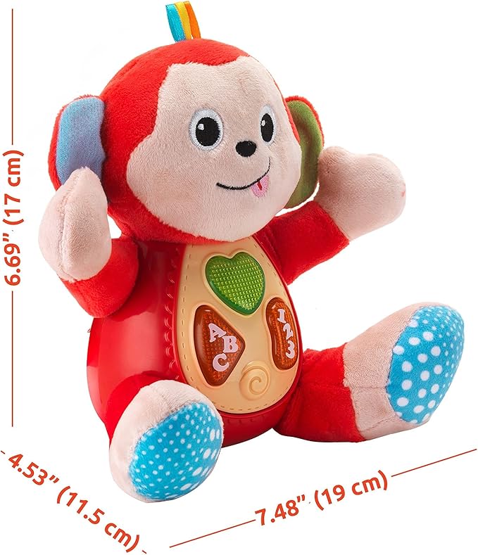 KiddoLab Musical Monkey Plush Toy - Soft Stuffed Animal with Light-Up Buttons and Melodic Nursery Songs for 3+ Month Old Babies
