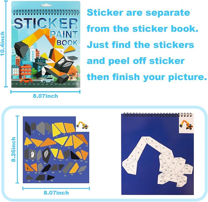 Vehicle Paint by Sticker Book Crafts for Kids Ages 4-8 Sticker by Number Boys and Girls Birthday Gifts Party Favor, Travel Toys Car Stickers for Toddler Learning