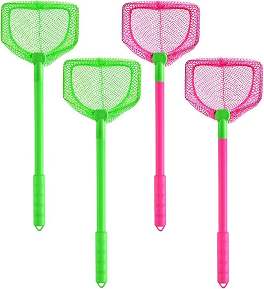 4 Pieces Fishing Net Catching Bug Fish Butterfly Nets Beach Toys for Kids Outdoor Playing (Green, Rose Red)