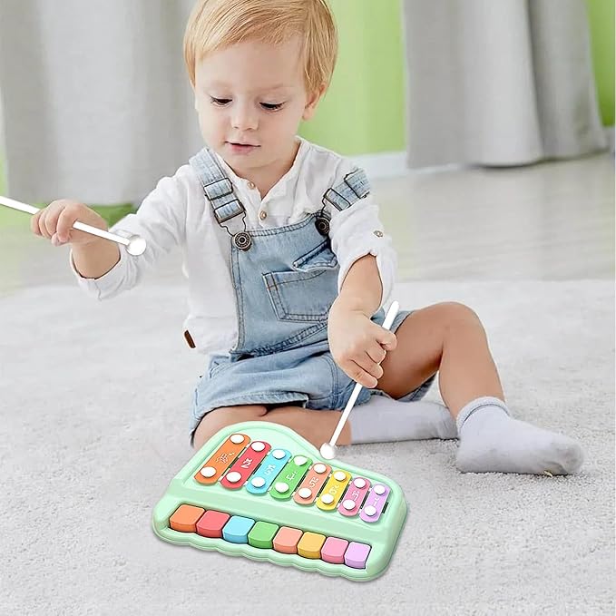 Baby Piano Xylophone for Toddlers 2-3, 2 in 1 Baby Piano Xylophone Musical Instrument with 8 Multicolored Key Scales Keyboard for Kids(Green)